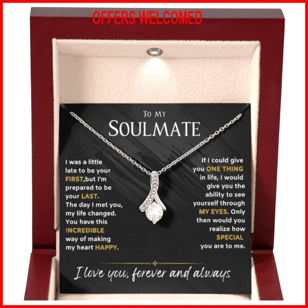 Stainless Steel Soulmate Necklace with Adjustable Chain, Pendant, Message Card